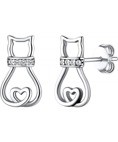 Cat Earrings for Women Girls 925 Sterling Silver Hypoallergenice Cute Lovely Animal Stud Earrings Gift for Kitten Lover C: CZ...