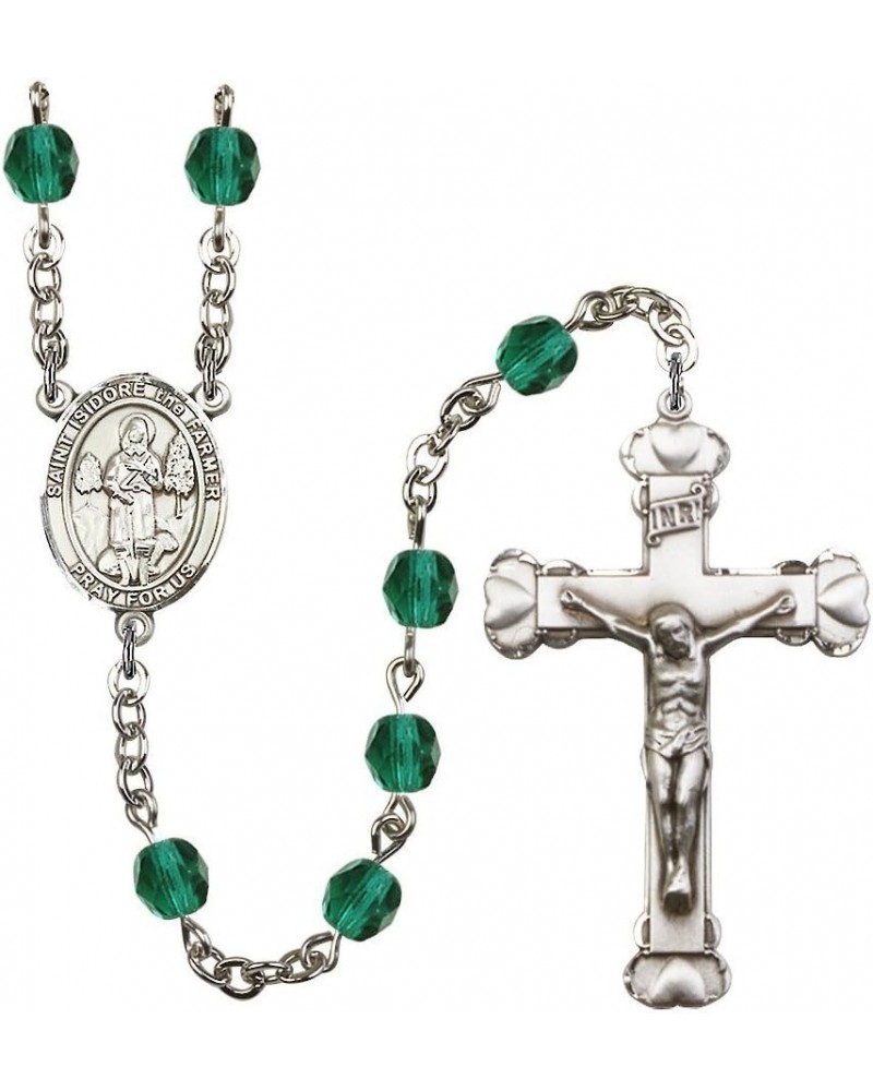 St. Isidore The Farmer Silver-Plated Rosary - Every Birth Month Color and More December Blue, Large Crucifix $56.76 Necklaces