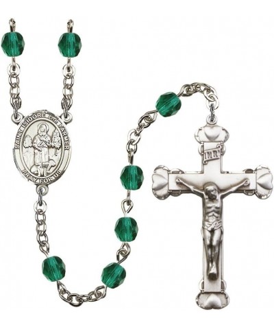 St. Isidore The Farmer Silver-Plated Rosary - Every Birth Month Color and More December Blue, Large Crucifix $56.76 Necklaces