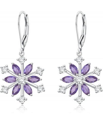 Snowflake Jewerly Sterling Silver Winter Accessory Sparkle Cubic Zirconia Flower Leverback Earrings for Women Girls Purple $1...