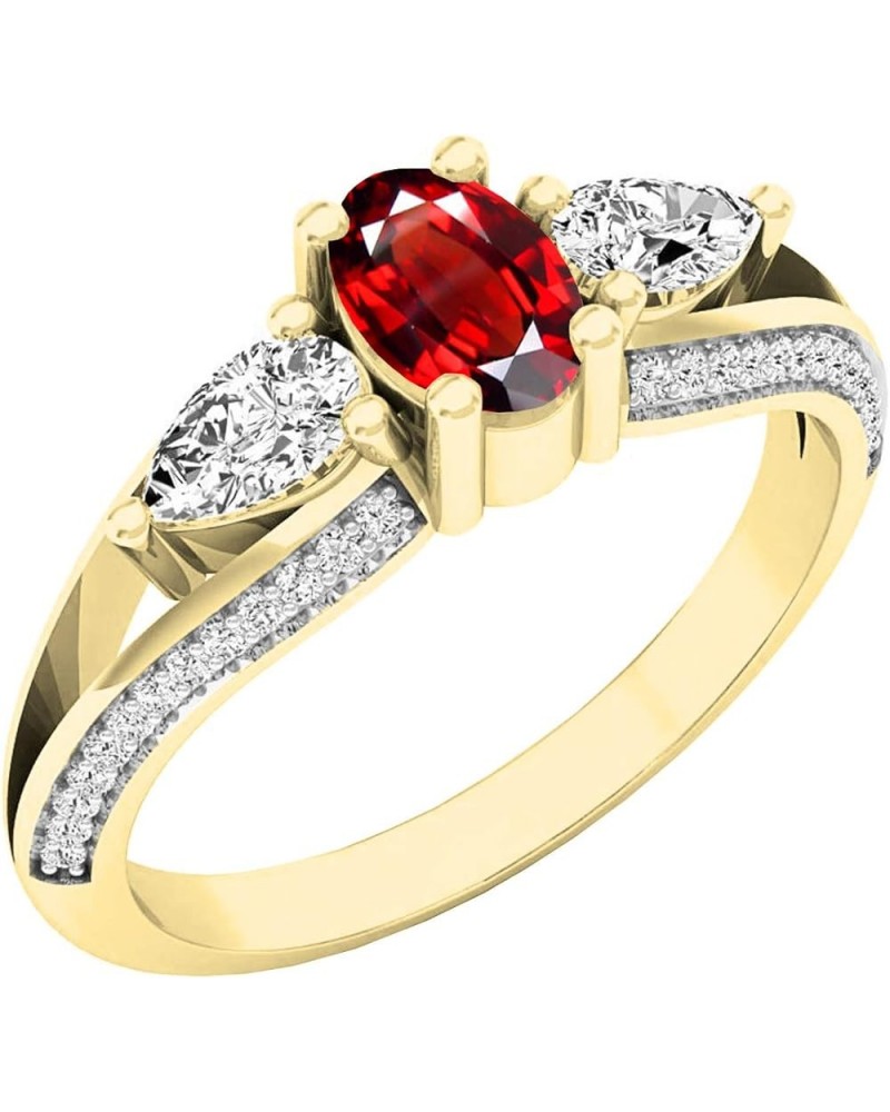 10K 6X4 MM Oval Gemstone, Pear White Sapphire & Round Diamond Ladies 3 Stone Ring, Yellow Gold Garnet $151.35 Rings