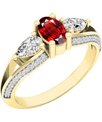 10K 6X4 MM Oval Gemstone, Pear White Sapphire & Round Diamond Ladies 3 Stone Ring, Yellow Gold Garnet $151.35 Rings