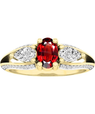 10K 6X4 MM Oval Gemstone, Pear White Sapphire & Round Diamond Ladies 3 Stone Ring, Yellow Gold Garnet $151.35 Rings