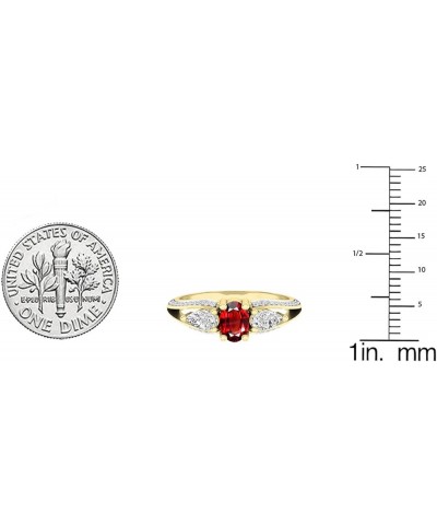 10K 6X4 MM Oval Gemstone, Pear White Sapphire & Round Diamond Ladies 3 Stone Ring, Yellow Gold Garnet $151.35 Rings