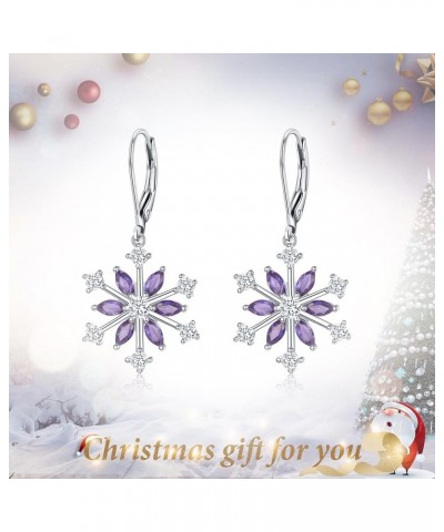 Snowflake Jewerly Sterling Silver Winter Accessory Sparkle Cubic Zirconia Flower Leverback Earrings for Women Girls Purple $1...