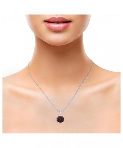 Natural Garnet Cushion Shaped Pendant for Women in Sterling Silver / 14K Solid Gold/Platinum 6MM Sterling Silver $41.70 Pendants