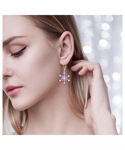 Snowflake Jewerly Sterling Silver Winter Accessory Sparkle Cubic Zirconia Flower Leverback Earrings for Women Girls Purple $1...