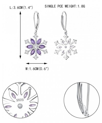 Snowflake Jewerly Sterling Silver Winter Accessory Sparkle Cubic Zirconia Flower Leverback Earrings for Women Girls Purple $1...