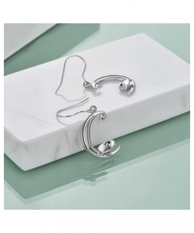 Sterling Silver Fox/Frog Earrings for Women Origami Fox/Frog Moon Dangle Drop Earrings for Women Mom frog $15.68 Earrings