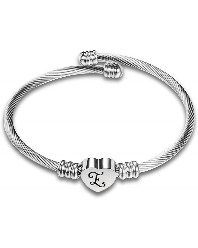 Love Heart Initial Letter Cuff Bracelets for Women Girl Silver Initial Name Bangle Friends Gift Couple Valentines Day Family ...