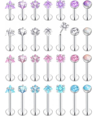 28Pcs 20G 18G 16G Push in Lip Rings Stainless Steel Labret Jewelry Monroe Opal CZ Cartilage Daith Tragus Helix Earrings Studs...