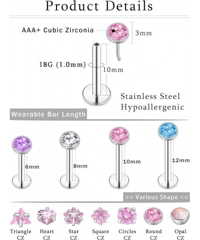 28Pcs 20G 18G 16G Push in Lip Rings Stainless Steel Labret Jewelry Monroe Opal CZ Cartilage Daith Tragus Helix Earrings Studs...