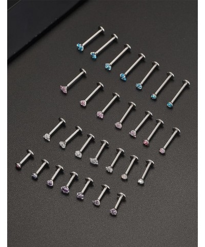 28Pcs 20G 18G 16G Push in Lip Rings Stainless Steel Labret Jewelry Monroe Opal CZ Cartilage Daith Tragus Helix Earrings Studs...