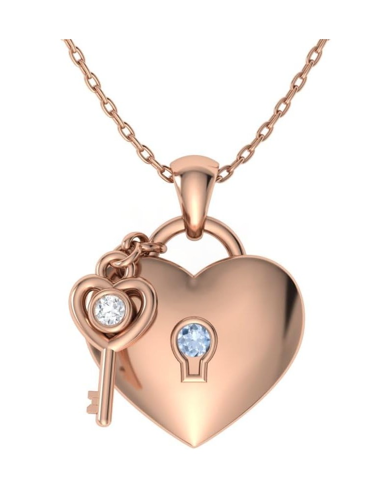 Natural and Certified Gemstone and Diamond Love Lock and Key Heart Necklace in 14k White Gold |0.02 Carat Pendant with Chain ...