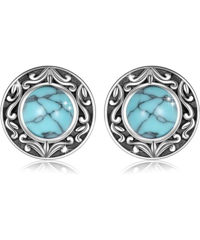 Tibetan Turquoise Earrings Round 925 Sterling Silver Post Western Genuine Blue Hypoallergenic Handmade Stud Earrings Gemstone...