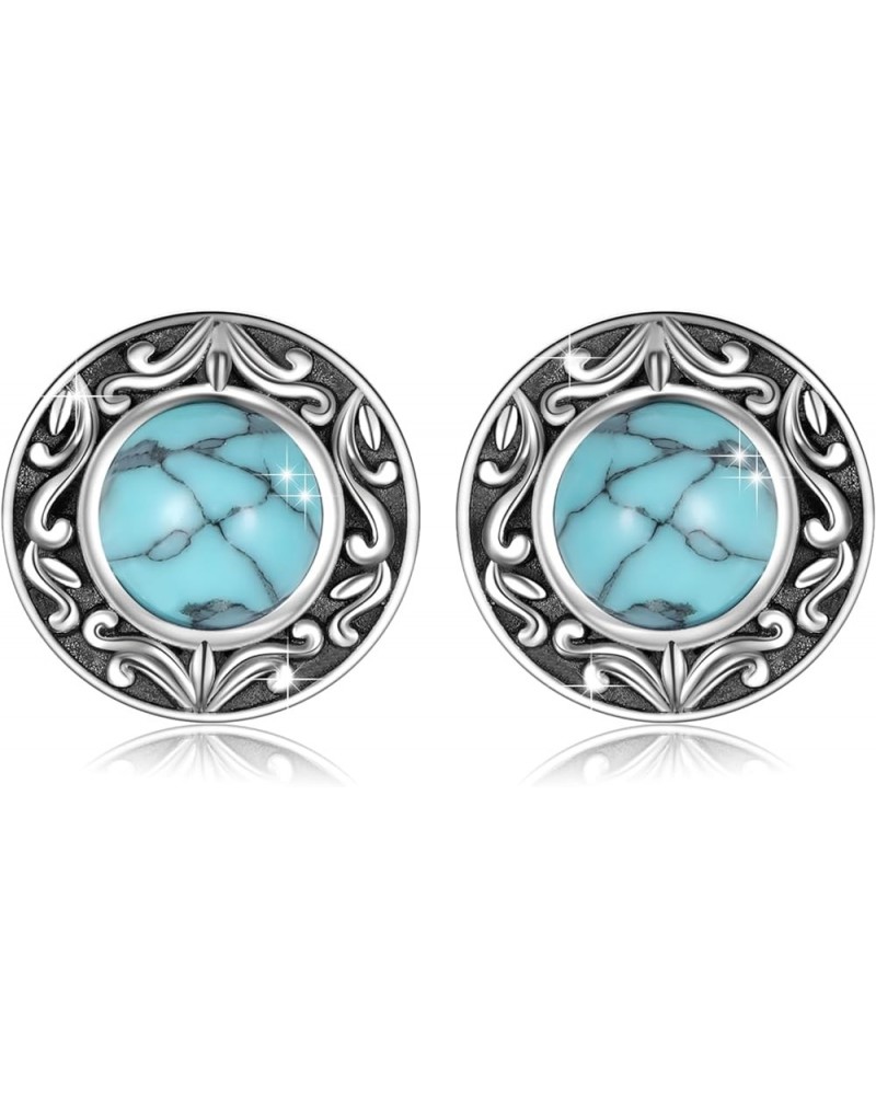 Tibetan Turquoise Earrings Round 925 Sterling Silver Post Western Genuine Blue Hypoallergenic Handmade Stud Earrings Gemstone...