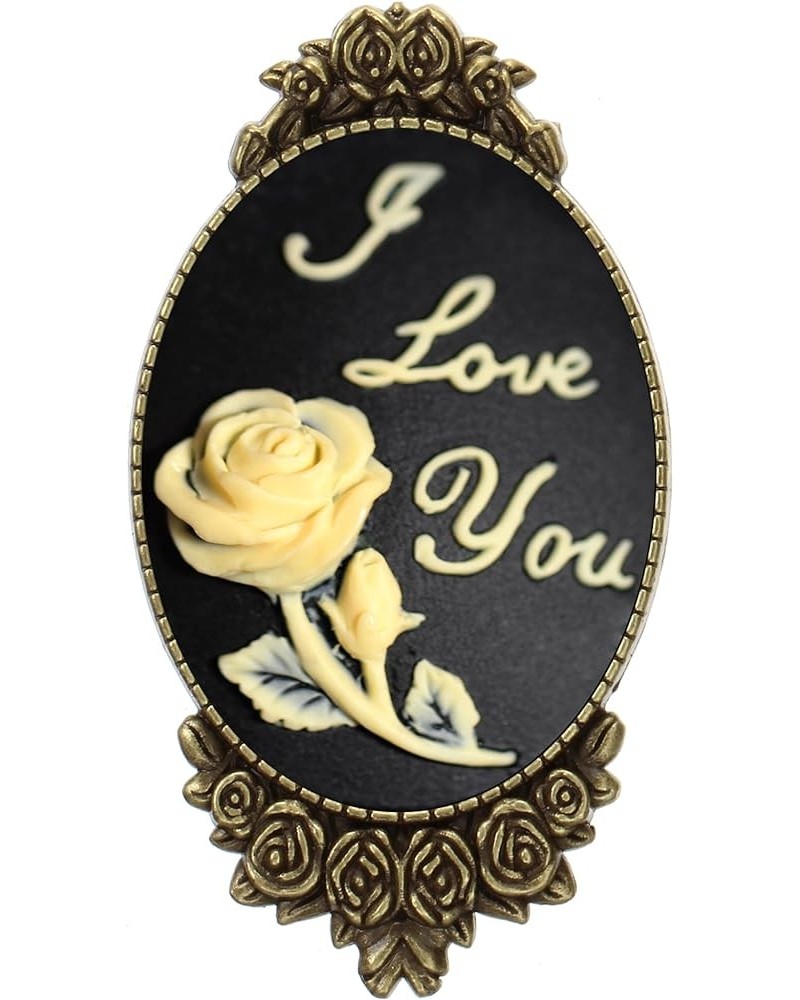 Cameo Style Brooch Pin Rose Decor Antique Brass Fashion Jewelry Pouch for Gift iLoveYou $9.44 Brooches & Pins