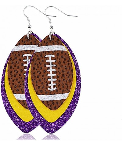 Glitter Faux Leather Football Drop Dangle Earrings for Women Girls Gift Accessories Football Jewelry for Moms 3 layers Purple...