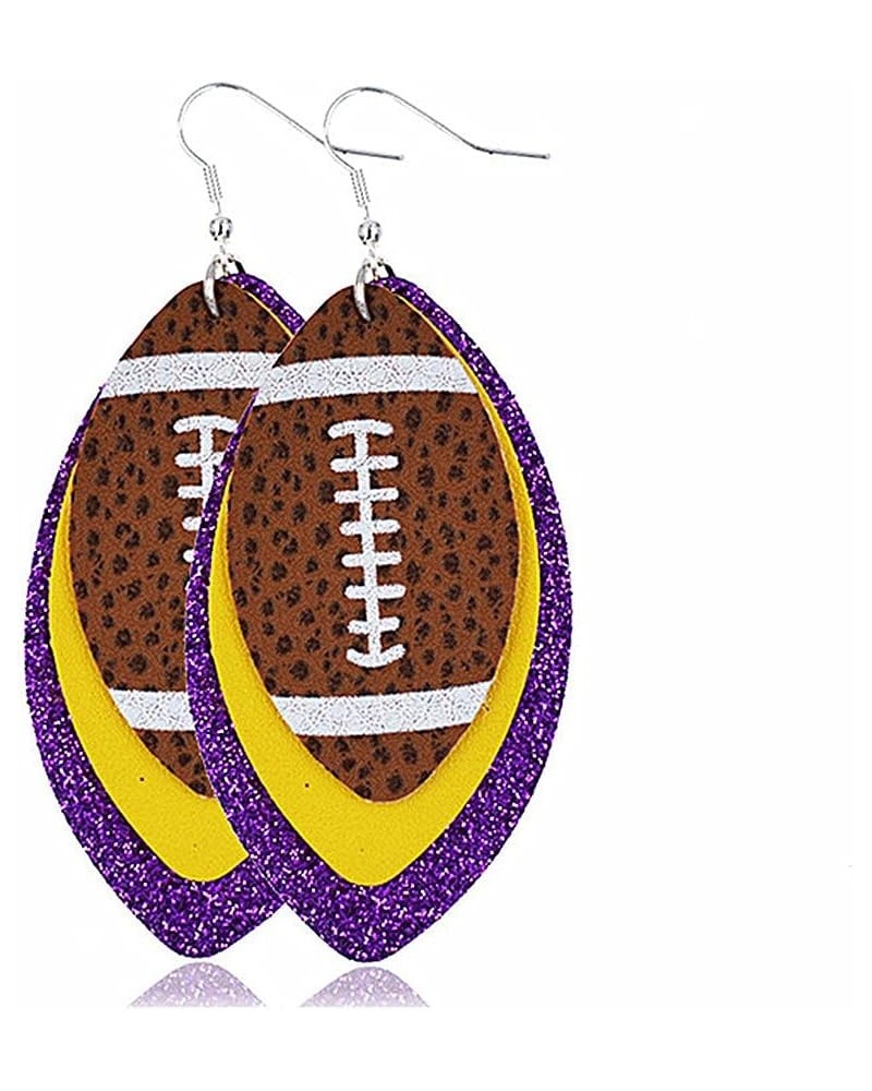 Glitter Faux Leather Football Drop Dangle Earrings for Women Girls Gift Accessories Football Jewelry for Moms 3 layers Purple...