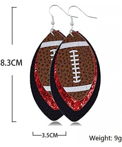 Glitter Faux Leather Football Drop Dangle Earrings for Women Girls Gift Accessories Football Jewelry for Moms 3 layers Purple...