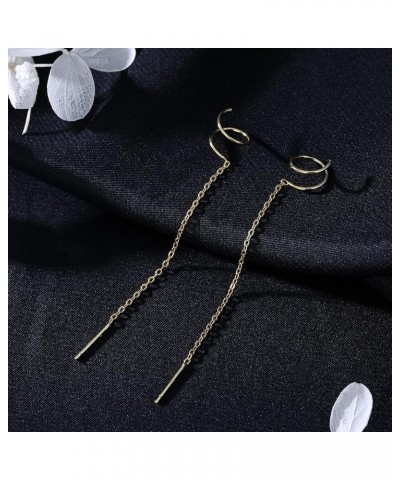 Solid 925 Sterling Silver Spiral Tassel Threader Earrings for Women Girls Twist Chain Dangle Earrings Drops B-Yellow Gold $10...