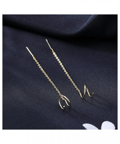 Solid 925 Sterling Silver Spiral Tassel Threader Earrings for Women Girls Twist Chain Dangle Earrings Drops B-Yellow Gold $10...