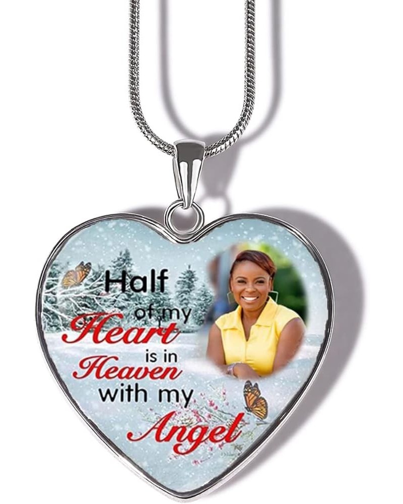 Custom Photo Picture Necklace Personalized I Will Carry Hold You with Me Memorial Customized Pendant With Angel Wings Sterlin...