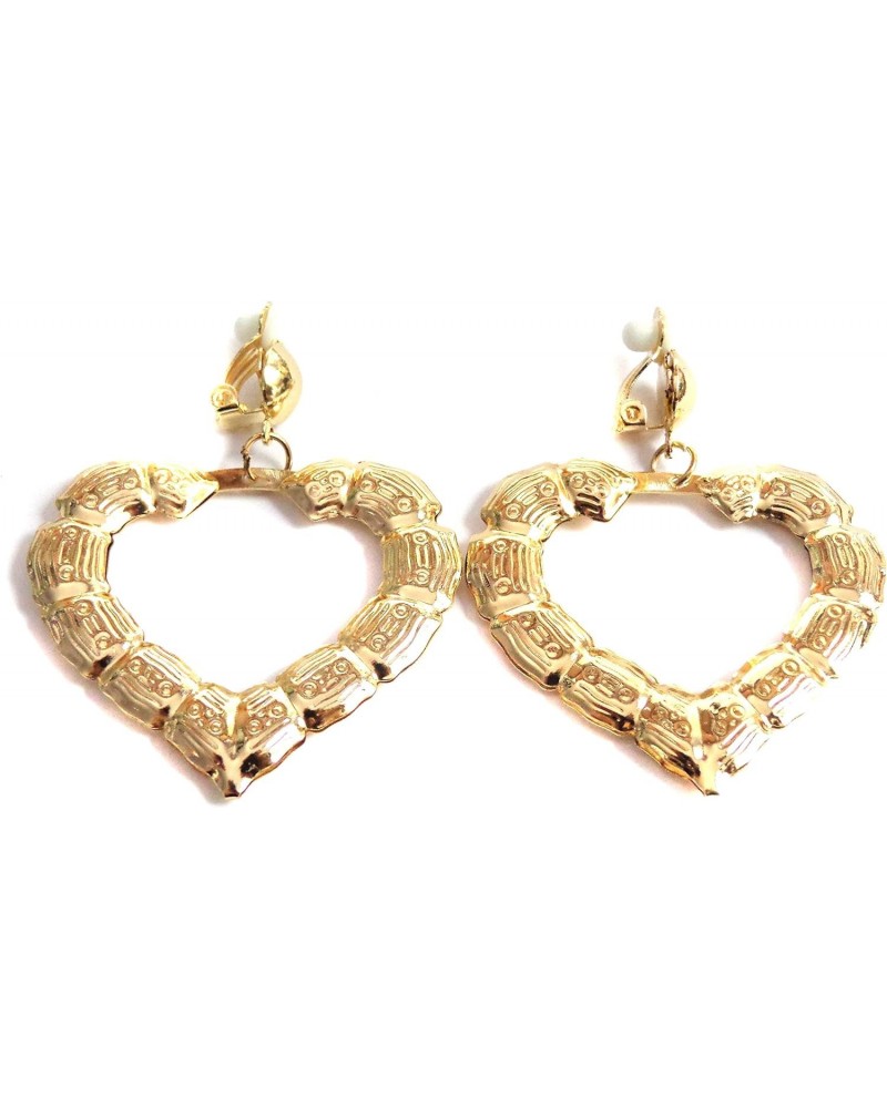 Clip-on Earrings Gold Tone Heart Bamboo Hoop Earrings 2 inch Retro Earrings $7.69 Earrings