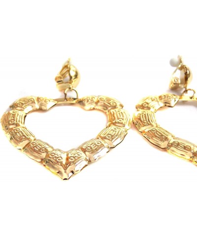 Clip-on Earrings Gold Tone Heart Bamboo Hoop Earrings 2 inch Retro Earrings $7.69 Earrings