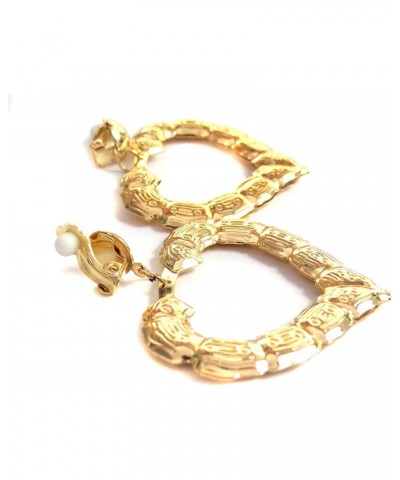 Clip-on Earrings Gold Tone Heart Bamboo Hoop Earrings 2 inch Retro Earrings $7.69 Earrings