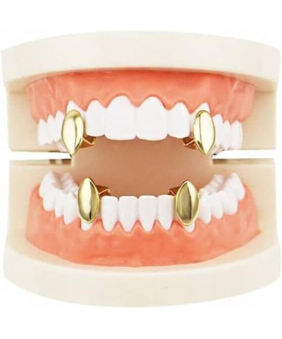 4 PC 14k Gold Plated Vampire Dracula Single Metal Fangs Hip Hop Teeth Grills Set Gold $8.90 Body Jewelry