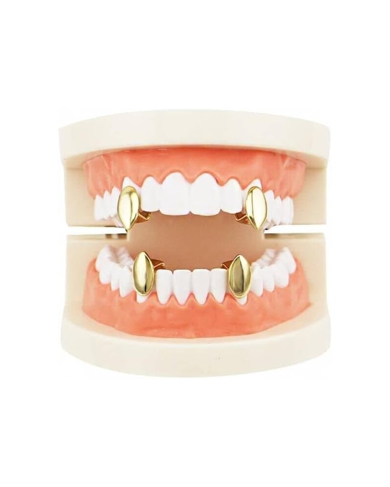 4 PC 14k Gold Plated Vampire Dracula Single Metal Fangs Hip Hop Teeth Grills Set Gold $8.90 Body Jewelry