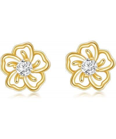 10K/14K Real Gold Flower Rose Stud Earrings with 0.45cttw. Moissanite for Women Girls,Yellow Gold Floral Rose Earrings Tiny P...