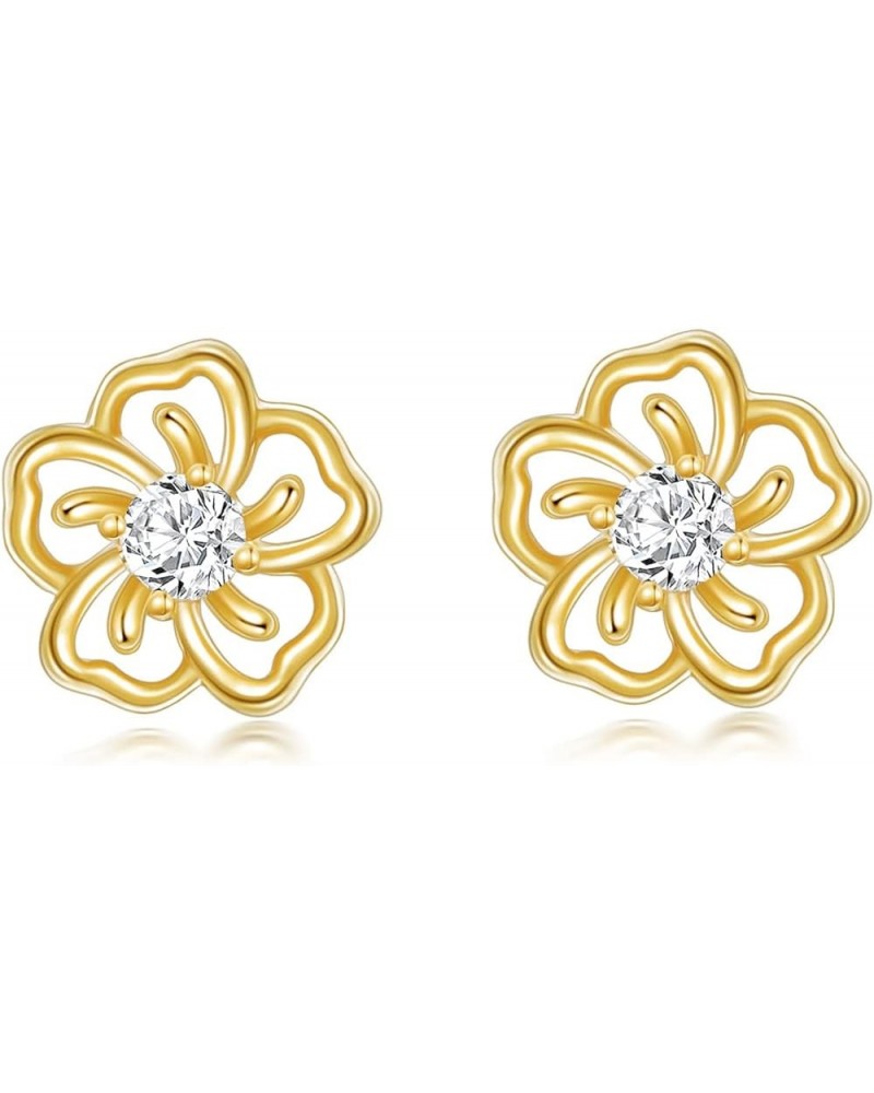 10K/14K Real Gold Flower Rose Stud Earrings with 0.45cttw. Moissanite for Women Girls,Yellow Gold Floral Rose Earrings Tiny P...