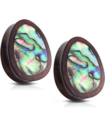 Abalone Inlaid Sono Wood Tear Drop Saddle Plugs, Sold as a Pair 25mm (1") $9.73 Body Jewelry