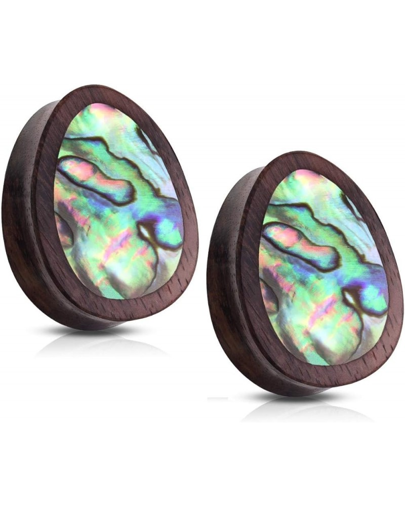 Abalone Inlaid Sono Wood Tear Drop Saddle Plugs, Sold as a Pair 25mm (1") $9.73 Body Jewelry