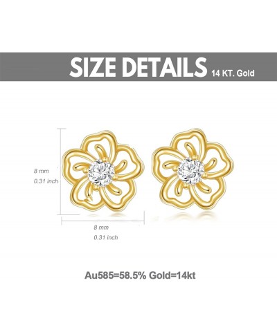 10K/14K Real Gold Flower Rose Stud Earrings with 0.45cttw. Moissanite for Women Girls,Yellow Gold Floral Rose Earrings Tiny P...