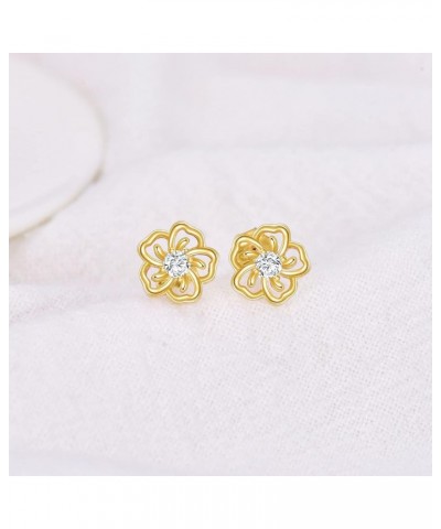 10K/14K Real Gold Flower Rose Stud Earrings with 0.45cttw. Moissanite for Women Girls,Yellow Gold Floral Rose Earrings Tiny P...