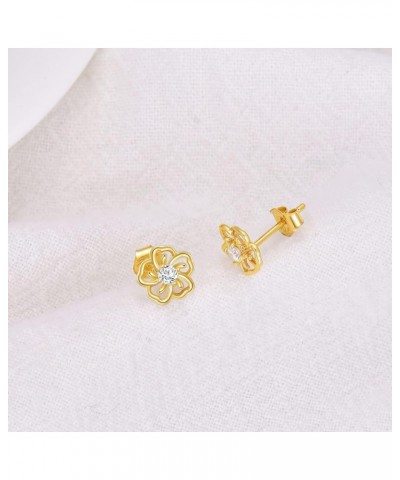 10K/14K Real Gold Flower Rose Stud Earrings with 0.45cttw. Moissanite for Women Girls,Yellow Gold Floral Rose Earrings Tiny P...