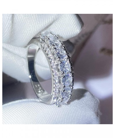 18K White Gold Plated Eternity Rings for Women Cubic Zirconia 7-Stone Wide Wedding Bands Round 3 Rows Promise Size 6-10 Silve...