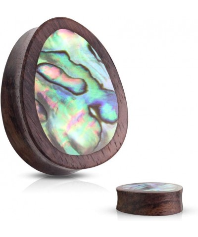 Abalone Inlaid Sono Wood Tear Drop Saddle Plugs, Sold as a Pair 25mm (1") $9.73 Body Jewelry