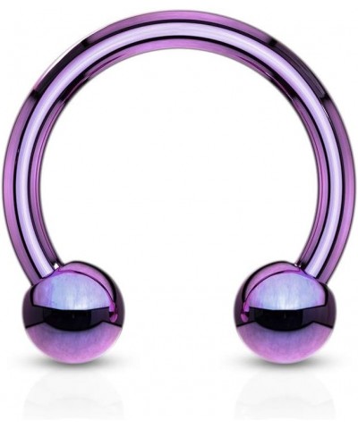 (2 Pieces 16g (1.2mm) Horseshoe Circular Barbell Titanium Anodized Over Surgical Steel (316L) 10mm Diameter, 4mm Balls purple...