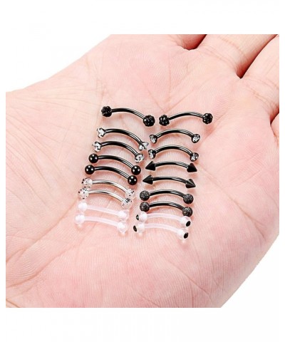 16G 3/8Inch CZ Gems Ball Curved Barbell Eyebrow Belly Lip Tragus Ring Piercing Jewelry 18PCS - Black $9.17 Body Jewelry