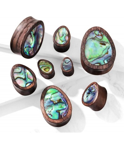 Abalone Inlaid Sono Wood Tear Drop Saddle Plugs, Sold as a Pair 25mm (1") $9.73 Body Jewelry