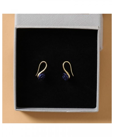 18K Gold Plated Realistic Blooming Rose Dangle Earrings for Women Multiple Colors,10mm Navy Blue-Gold $9.00 Earrings