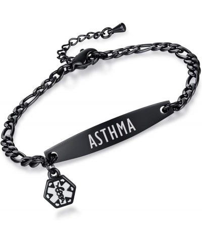 Fashion small Figaro medical alert bracelet for women adjustable 6.5-8 inch Black asthma $14.56 Bracelets