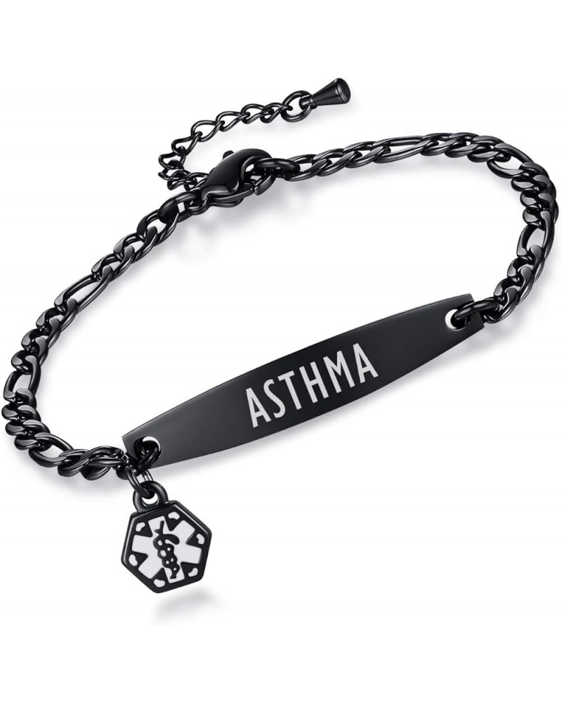 Fashion small Figaro medical alert bracelet for women adjustable 6.5-8 inch Black asthma $14.56 Bracelets