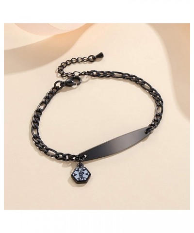 Fashion small Figaro medical alert bracelet for women adjustable 6.5-8 inch Black asthma $14.56 Bracelets