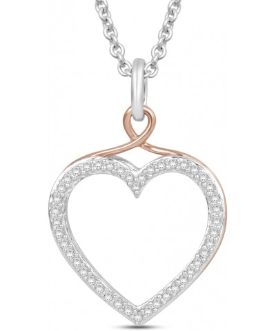 Sterling Silver and 10K Rose Gold 1/5 Cttw Natural White Round Diamond Open Heart Pendant Necklace, 18" Cable Chain $52.60 Ne...