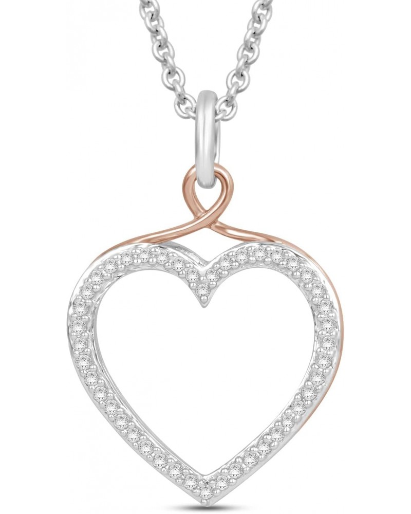 Sterling Silver and 10K Rose Gold 1/5 Cttw Natural White Round Diamond Open Heart Pendant Necklace, 18" Cable Chain $52.60 Ne...